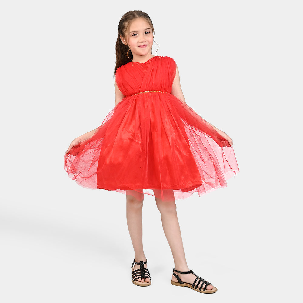 Girls Net Fancy Frock Princess-RED