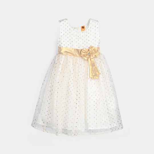 Girls Organza Fancy Frock Grace-White Gold