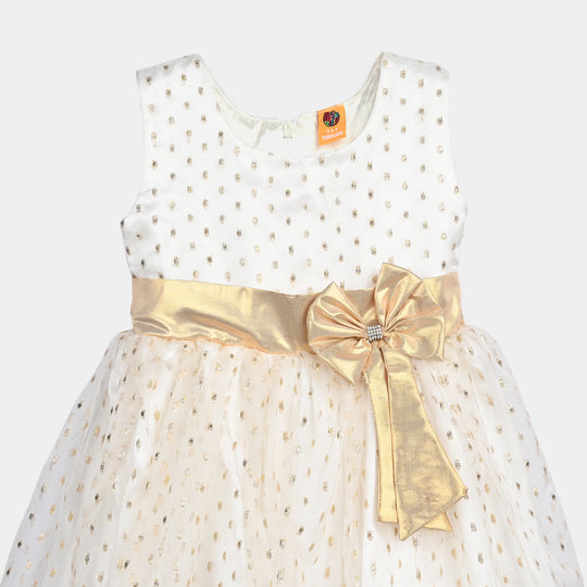 Girls Organza Fancy Frock Grace-White Gold