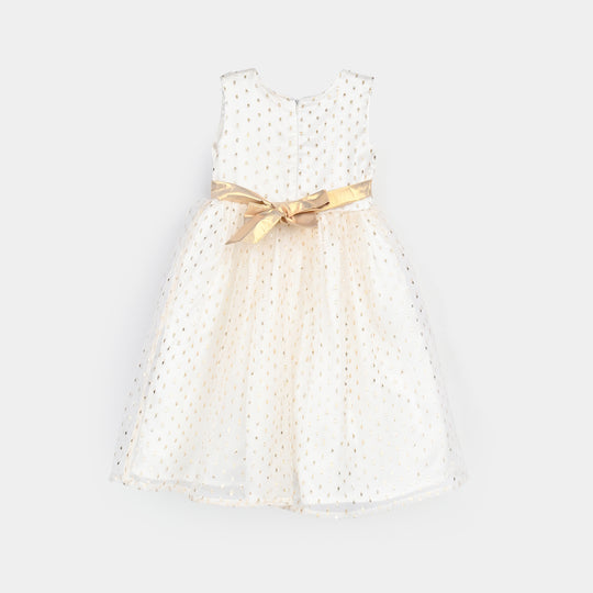 Girls Organza Fancy Frock Grace-White Gold