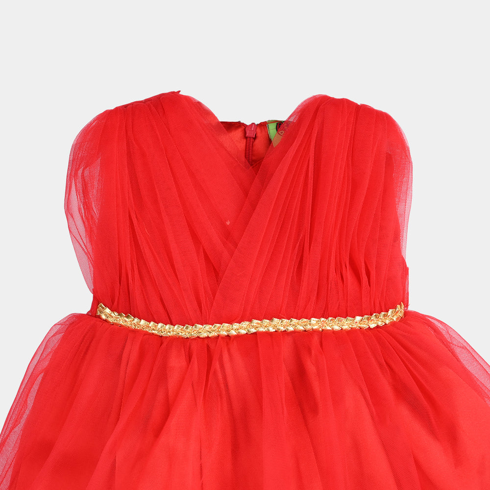 Infant Girls Net Frock Princess-RED