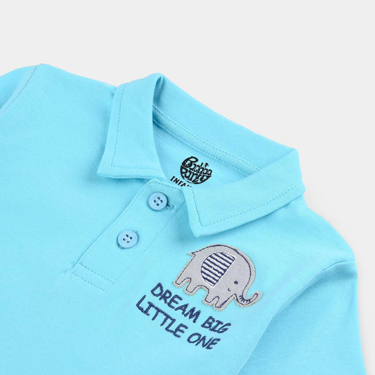 Infant Boys Cotton Interlock Polo T-Shirt Dream Big-Blue