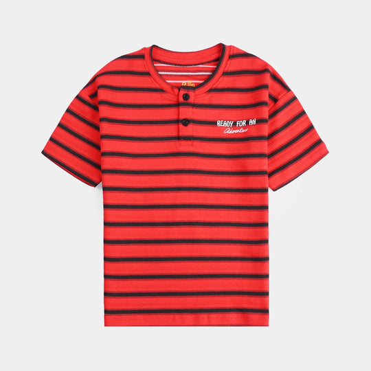 Boys Jacquard T-Shirt HS Henley-RED