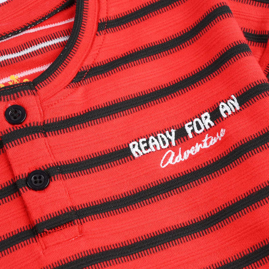 Boys Jacquard T-Shirt HS Henley-RED