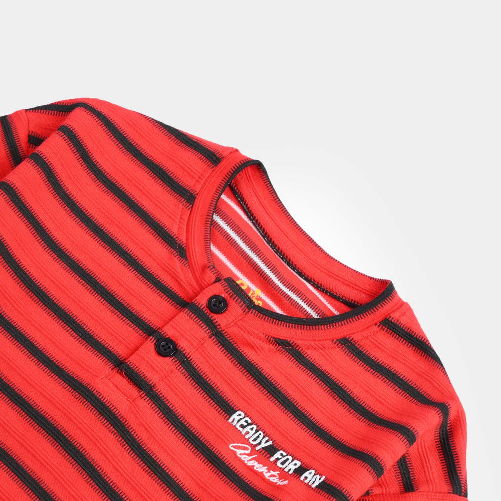 Boys Jacquard T-Shirt HS Henley-RED