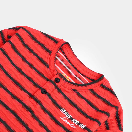 Boys Jacquard T-Shirt HS Henley-RED