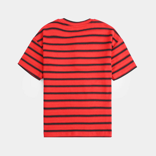 Boys Jacquard T-Shirt HS Henley-RED