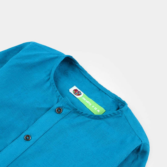 Infant Boys Jacquard Printed Kurta (Self Print)-T.Green