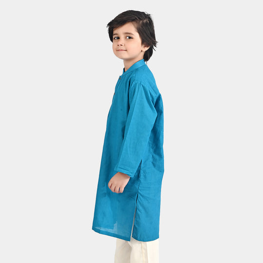 Boys Jacquard Printed Kurta (Self Print)-T.Green