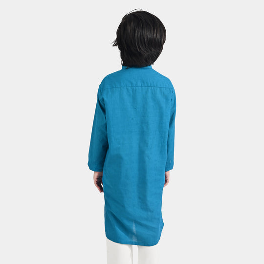 Boys Jacquard Printed Kurta (Self Print)-T.Green
