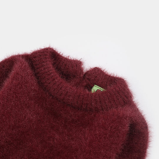 Infant Girls Feather yarn Sweater-Feather-MAROON
