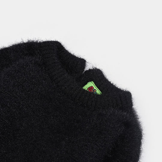 Infant Girls Feather yarn Sweater-Feather-BLACK