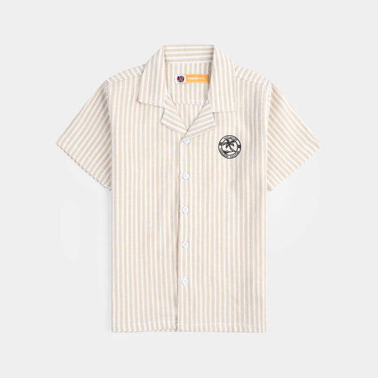 Boys Yarn Dyed Casual Shirt (Destination)-Beige Stripes