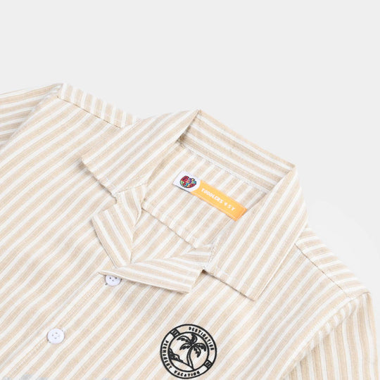 Boys Yarn Dyed Casual Shirt (Destination)-Beige Stripes