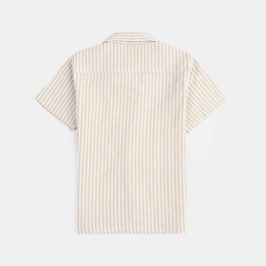 Boys Yarn Dyed Casual Shirt (Destination)-Beige Stripes