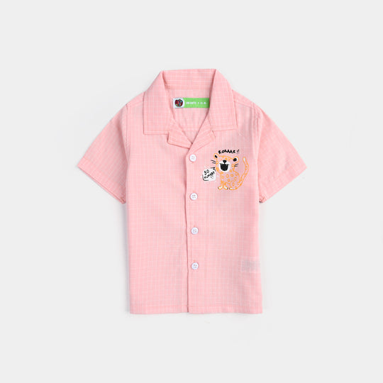 Infant Boys Yarn Dyed Basic Casual Shirt (Soo Hungry)-L.Peach