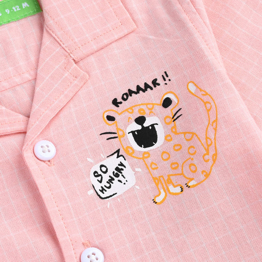 Infant Boys Yarn Dyed Basic Casual Shirt (Soo Hungry)-L.Peach