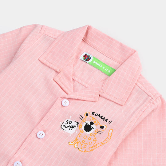 Infant Boys Yarn Dyed Basic Casual Shirt (Soo Hungry)-L.Peach
