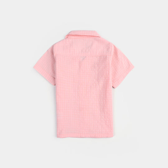 Infant Boys Yarn Dyed Basic Casual Shirt (Soo Hungry)-L.Peach