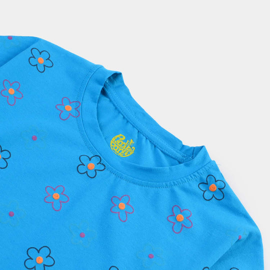 Girls Lycra Jersey T-Shirt HS Colour Ful Flowers-BLUE