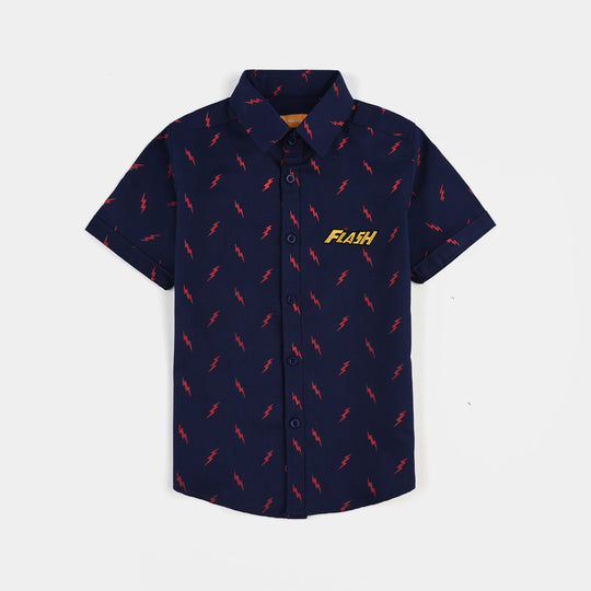 Boys Oxford Casual Shirt-Navy Blue
