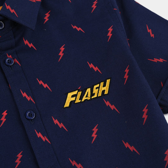 Boys Oxford Casual Shirt-Navy Blue