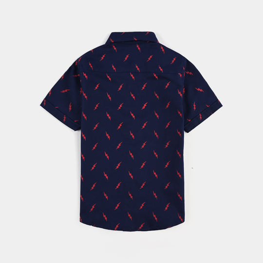 Boys Oxford Casual Shirt-Navy Blue