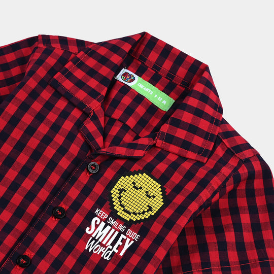 Infant Boys Yarn Dyed Casual Shirt (Smile)-Red.Check
