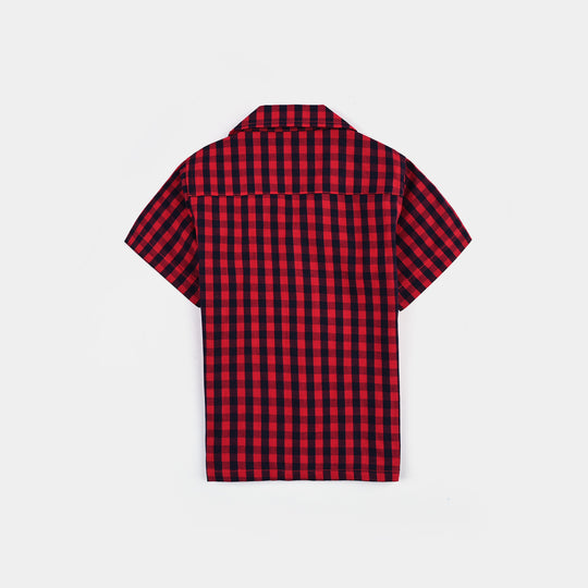Infant Boys Yarn Dyed Casual Shirt (Smile)-Red.Check