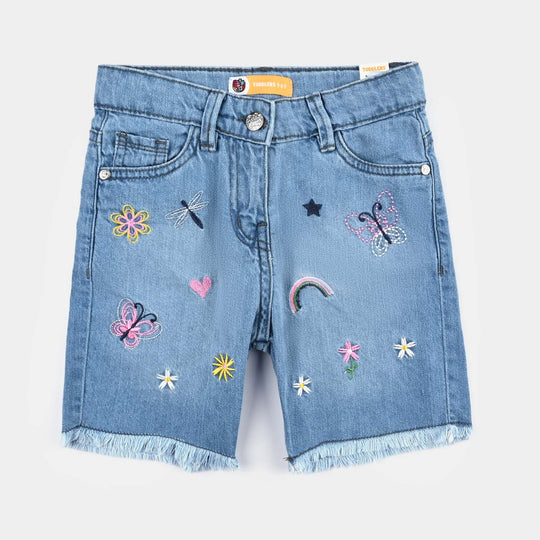 Girls Denim rigid Short Petals-Ice Blue