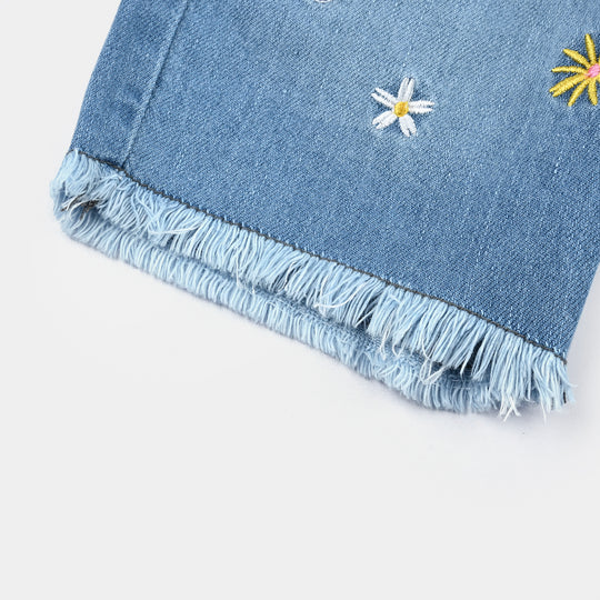 Girls Denim rigid Short Petals-Ice Blue