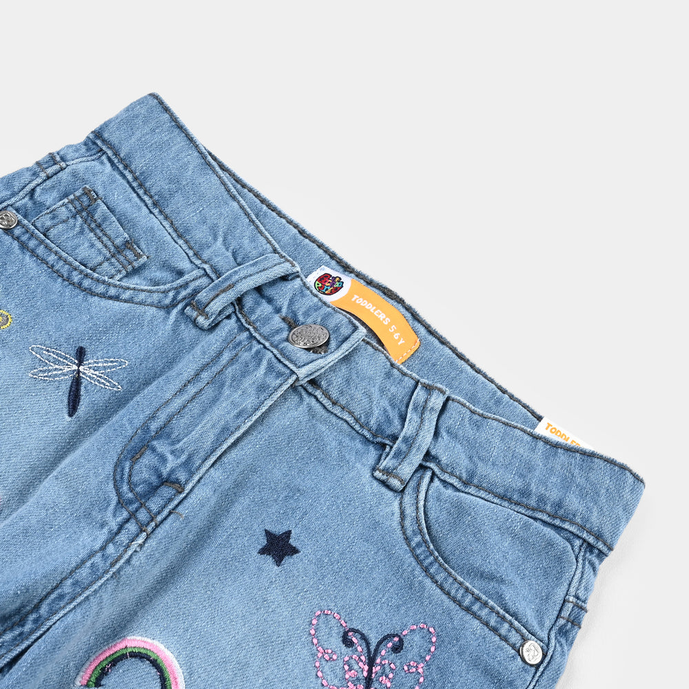 Girls Denim rigid Short Petals-Ice Blue