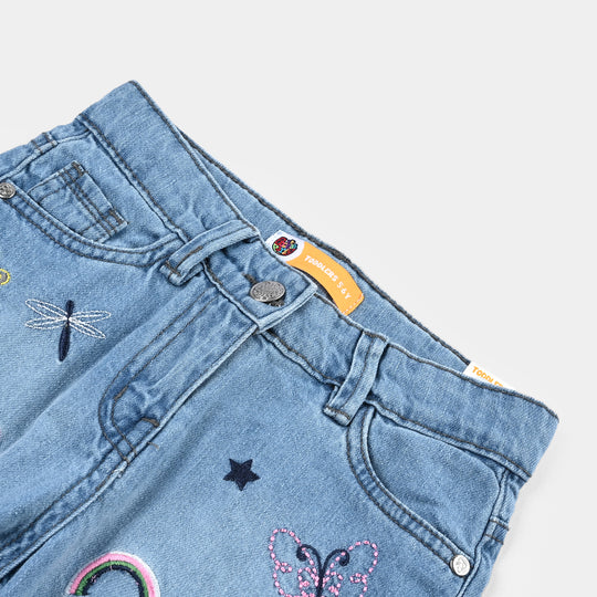 Girls Denim rigid Short Petals-Ice Blue