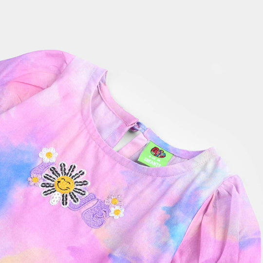 Infant Girls Cotton Poplin Emb Top Puffy Pink-Multi