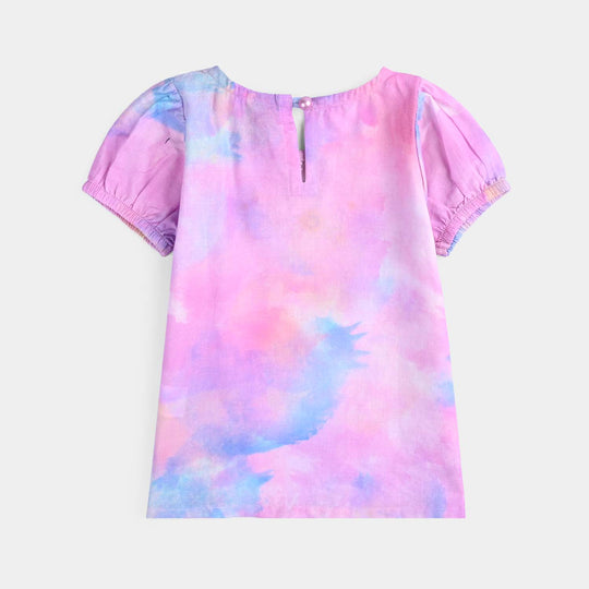 Infant Girls Cotton Poplin Emb Top Puffy Pink-Multi