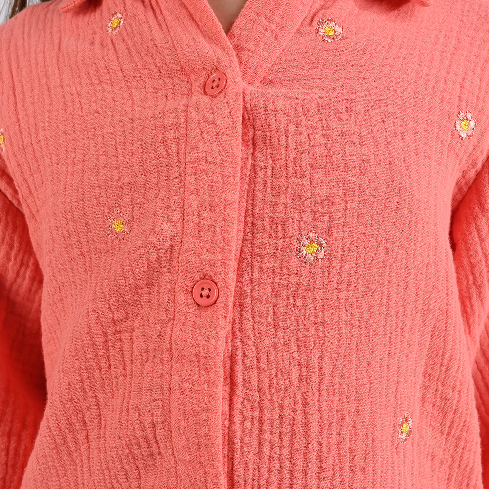 Girls Cotton Poplin Co-Ord Set Greeny Floral-Peach