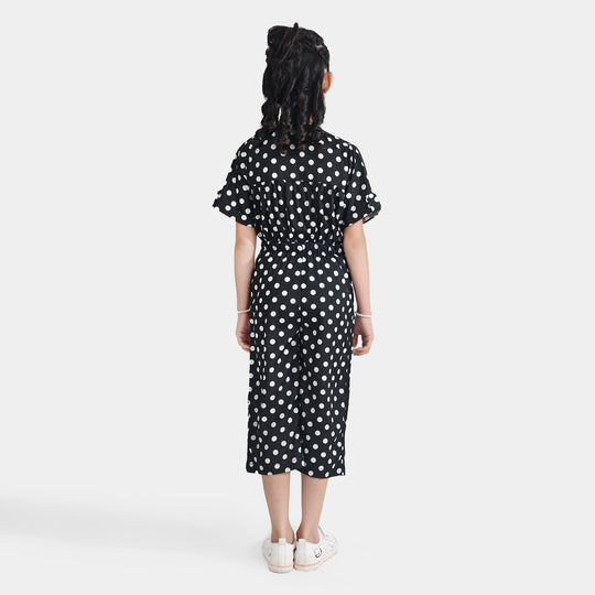 Girls Poly Mesh Jump Suit White Polka Dot-BLACK
