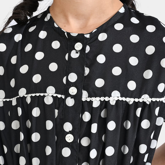 Girls Poly Mesh Jump Suit White Polka Dot-BLACK