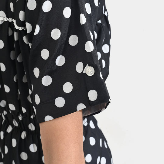 Girls Poly Mesh Jump Suit White Polka Dot-BLACK