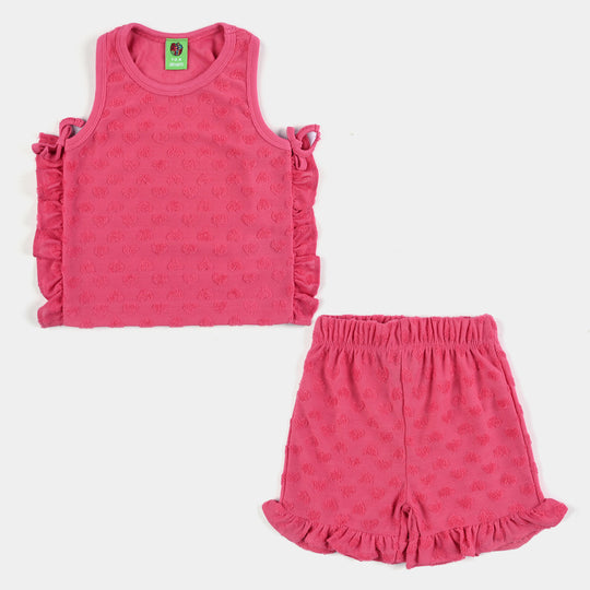 Infant Girls Jacquard Suit Ruffle Style-PINK