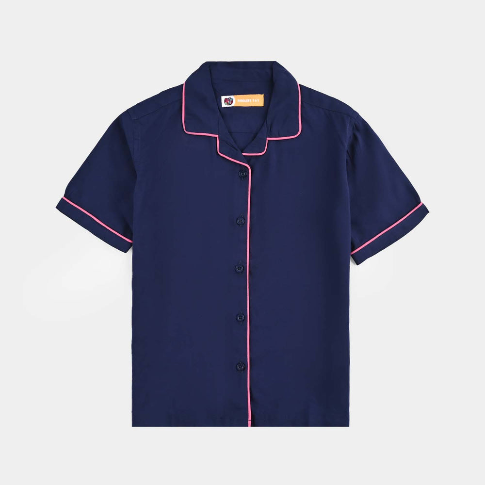 Girls Viscose Nightwear Contrast-NAVY