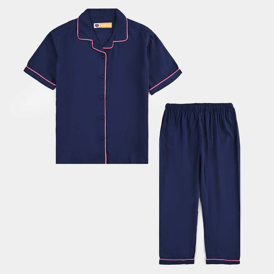 Girls Viscose Nightwear Contrast-NAVY