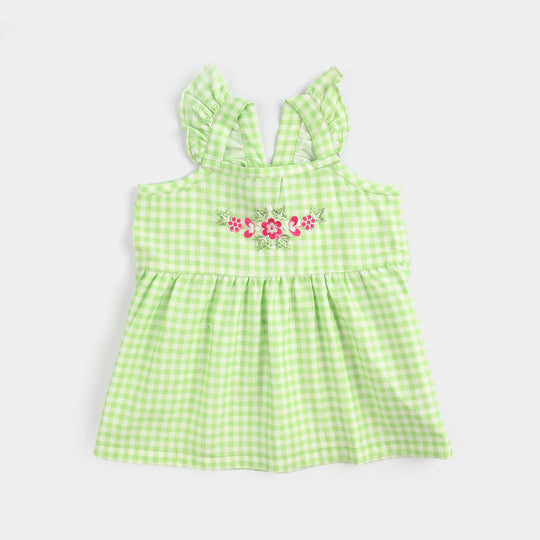 Infant Girls Cotton Poplin Emb Frock Green Check