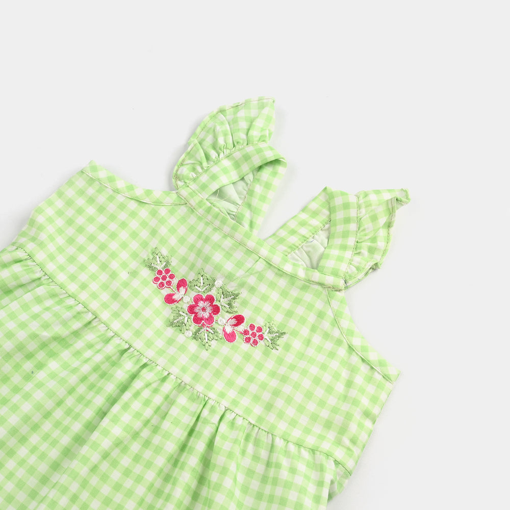 Infant Girls Cotton Poplin Emb Frock Green Check