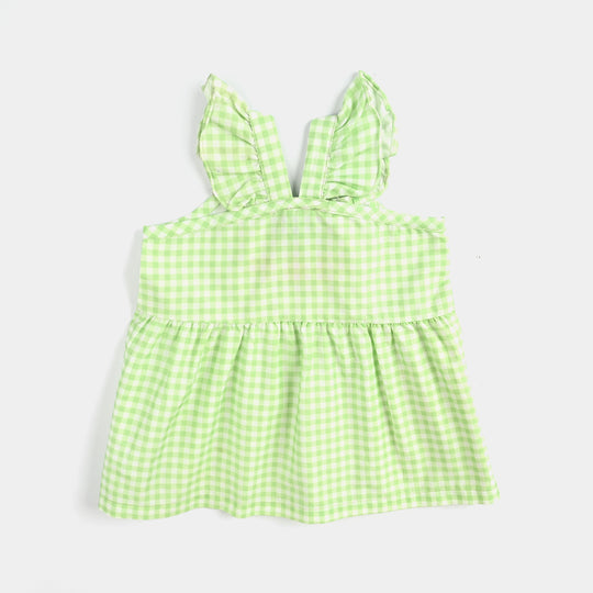 Infant Girls Cotton Poplin Emb Frock Green Check