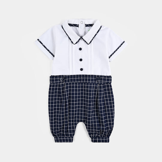 Infant Boys Woven Romper Navy Checkered-NAVY