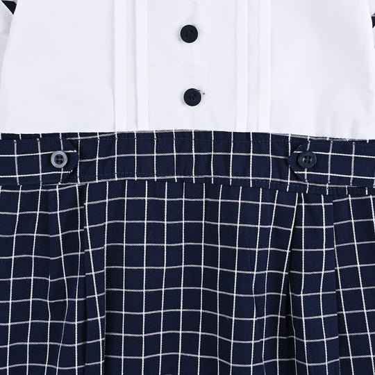 Infant Boys Woven Romper Navy Checkered-NAVY