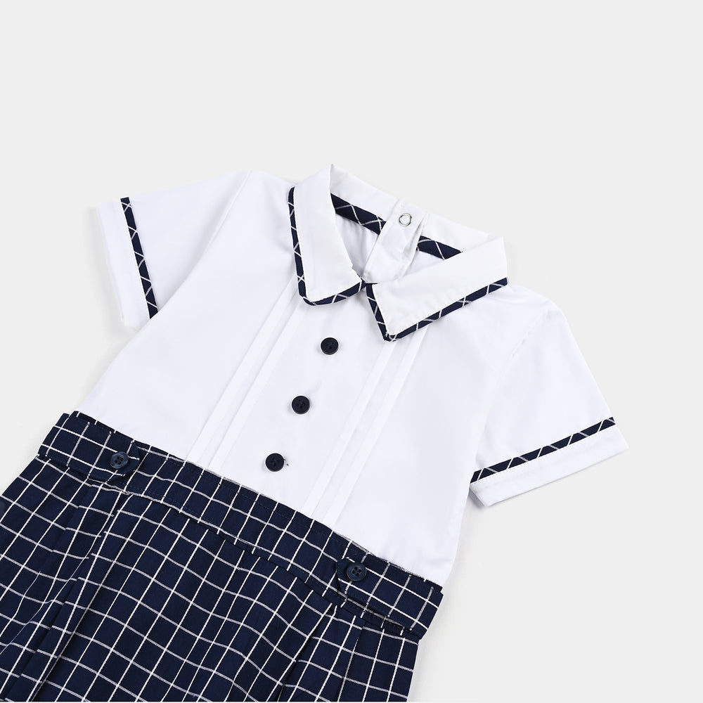 Infant Boys Woven Romper Navy Checkered-NAVY