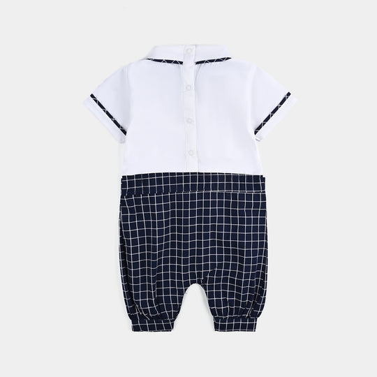 Infant Boys Woven Romper Navy Checkered-NAVY