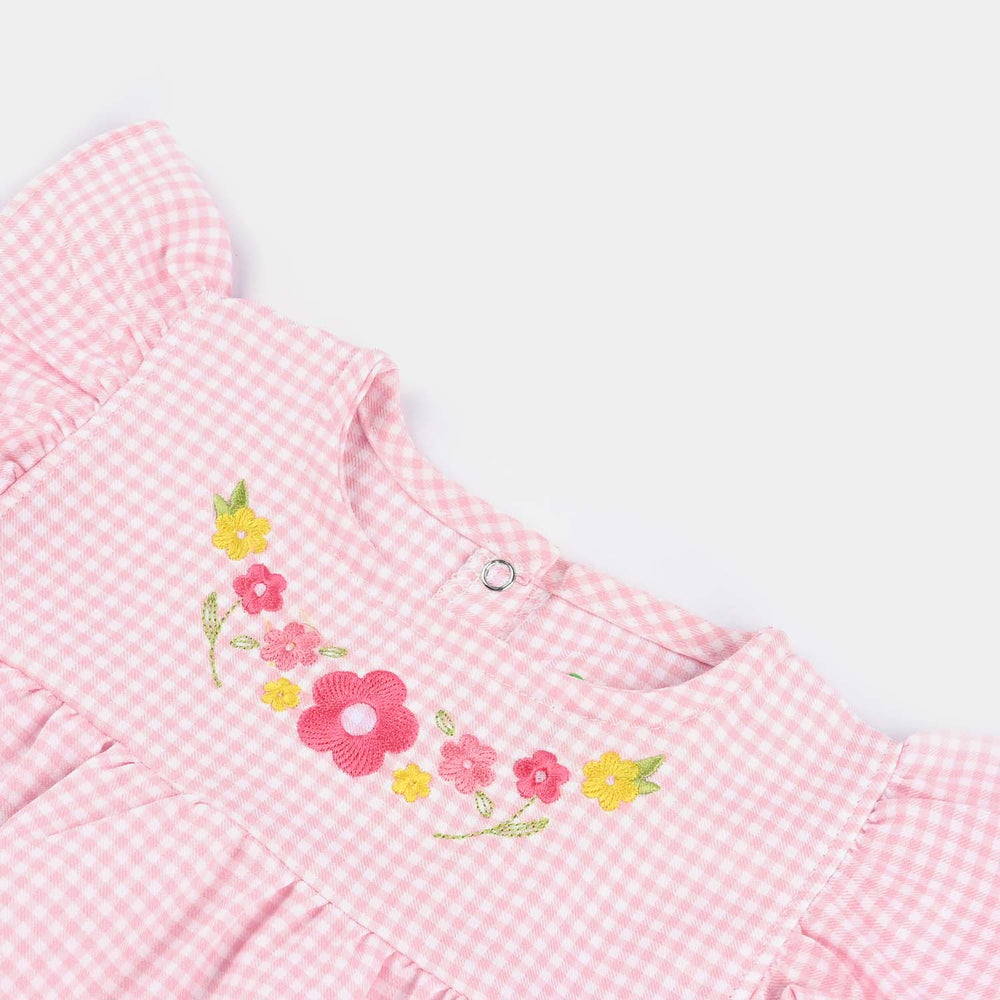 Infant Girls Yarn Dyed Romper Chic Checkered-Pink